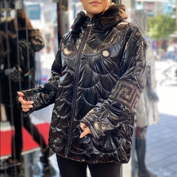 Black Winter Jacket Short Coat Plus Size AMAR MODA - Picture 3 of 6